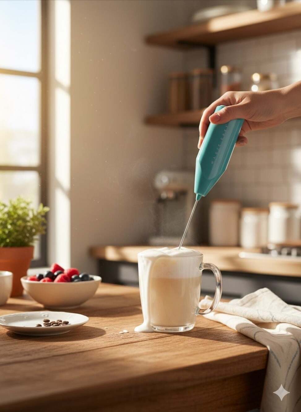 Magic Chef Handheld Milk Frother with Stainless Steel Whisk - Teal